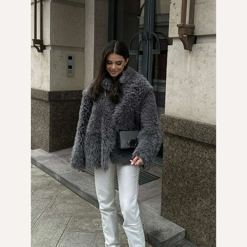 KIMLUD, Fashion Single Breasted Faux Fur Coat Women 2023 Winter New Thickened Warm Oversized Plush Jackets Female Loose Street Overcoat, dark grey / S, KIMLUD APPAREL - Womens Clothes