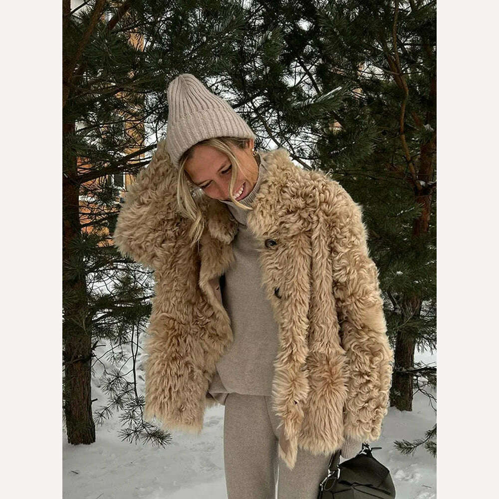 KIMLUD, Fashion Single Breasted Faux Fur Coat Women 2023 Winter New Thickened Warm Oversized Plush Jackets Female Loose Street Overcoat, khaki / S, KIMLUD APPAREL - Womens Clothes