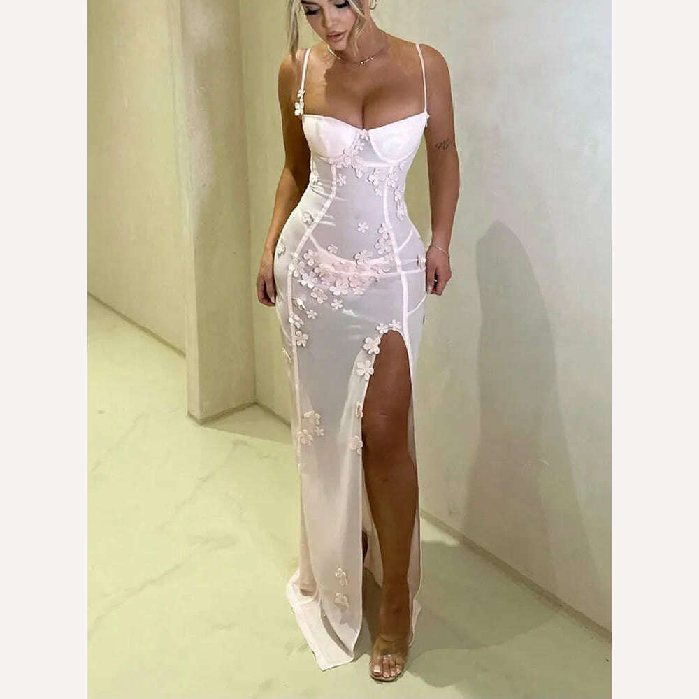 KIMLUD, Fashion Sling High Split Maxi Dress Women Chic Sleeveless High Waist Bodycon A-line Dresses 2024 Lady Evening Party Vestido, Pink / M, KIMLUD APPAREL - Womens Clothes