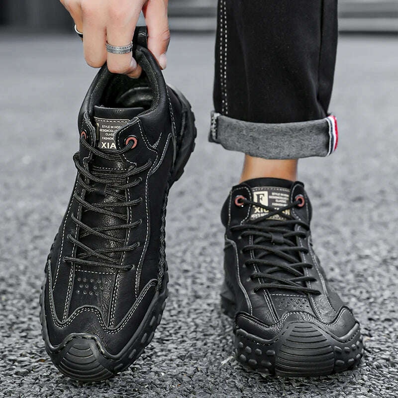 Fashion Sneakers Men Shoes Thick Soled Handmade Shoes Genuine Leather Casual Shoes Men Leather Shoes - KIMLUD