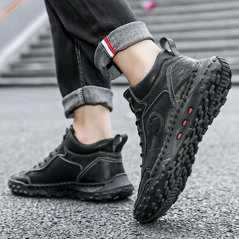 Fashion Sneakers Men Shoes Thick Soled Handmade Shoes Genuine Leather Casual Shoes Men Leather Shoes - KIMLUD