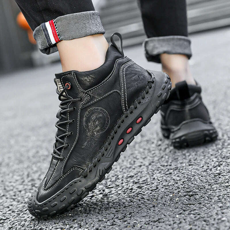Fashion Sneakers Men Shoes Thick Soled Handmade Shoes Genuine Leather Casual Shoes Men Leather Shoes - KIMLUD