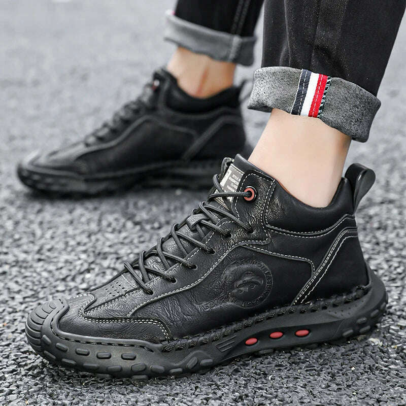 Fashion Sneakers Men Shoes Thick Soled Handmade Shoes Genuine Leather Casual Shoes Men Leather Shoes - KIMLUD