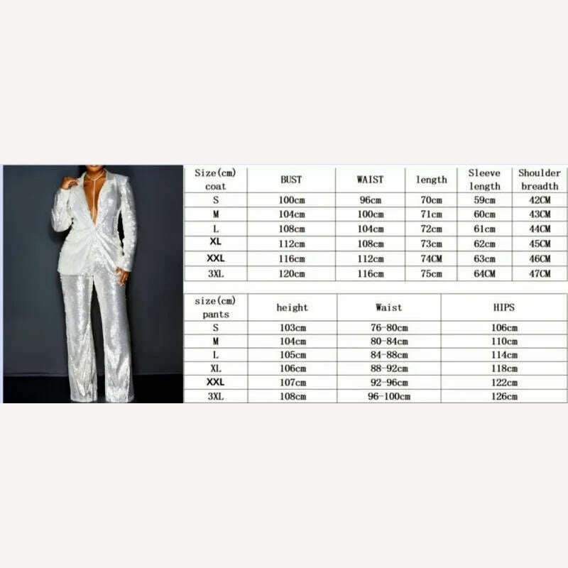 Fashion Solid Women 2 Pieces Sets Blazer Pant Suits Spring 2023 Long Sleeve Sequins Blazer Coat High Waist Wide Leg Pants Female - KIMLUD