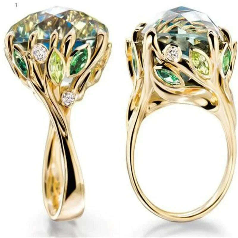 KIMLUD, Fashion Square Shape Champagne Big Crystal Designer Hyperbole Ring for Women Engagement Wedding Stone Rings Whole Sale, AJZ2193XS / 6, KIMLUD APPAREL - Womens Clothes