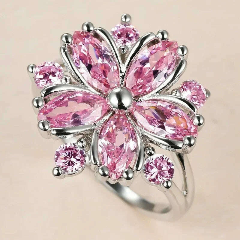 KIMLUD, Fashion Square Shape Champagne Big Crystal Designer Hyperbole Ring for Women Engagement Wedding Stone Rings Whole Sale, AJZ3039pink / 12, KIMLUD APPAREL - Womens Clothes