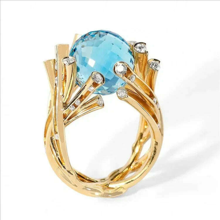 KIMLUD, Fashion Square Shape Champagne Big Crystal Designer Hyperbole Ring for Women Engagement Wedding Stone Rings Whole Sale, AJZ462XS / 6, KIMLUD APPAREL - Womens Clothes