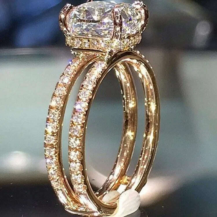 KIMLUD, Fashion Square Shape Champagne Big Crystal Designer Hyperbole Ring for Women Engagement Wedding Stone Rings Whole Sale, CR291XS / 6, KIMLUD APPAREL - Womens Clothes