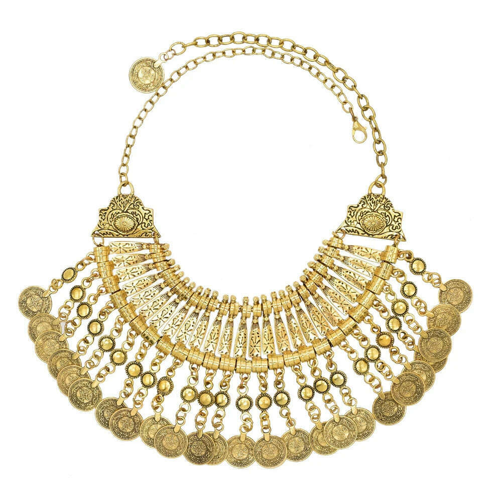 KIMLUD, Fashion Statement Choker Neck Jewelry Vintage Coin Chunky Bib Necklace for Women Engagement Party 2 Colors, KIMLUD Womens Clothes