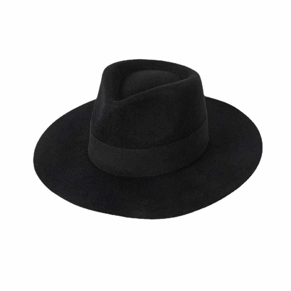 KIMLUD, fashion suede webbing wool hat women fedoras outdoor warm hat jazz autumn winter hats, black, KIMLUD APPAREL - Womens Clothes