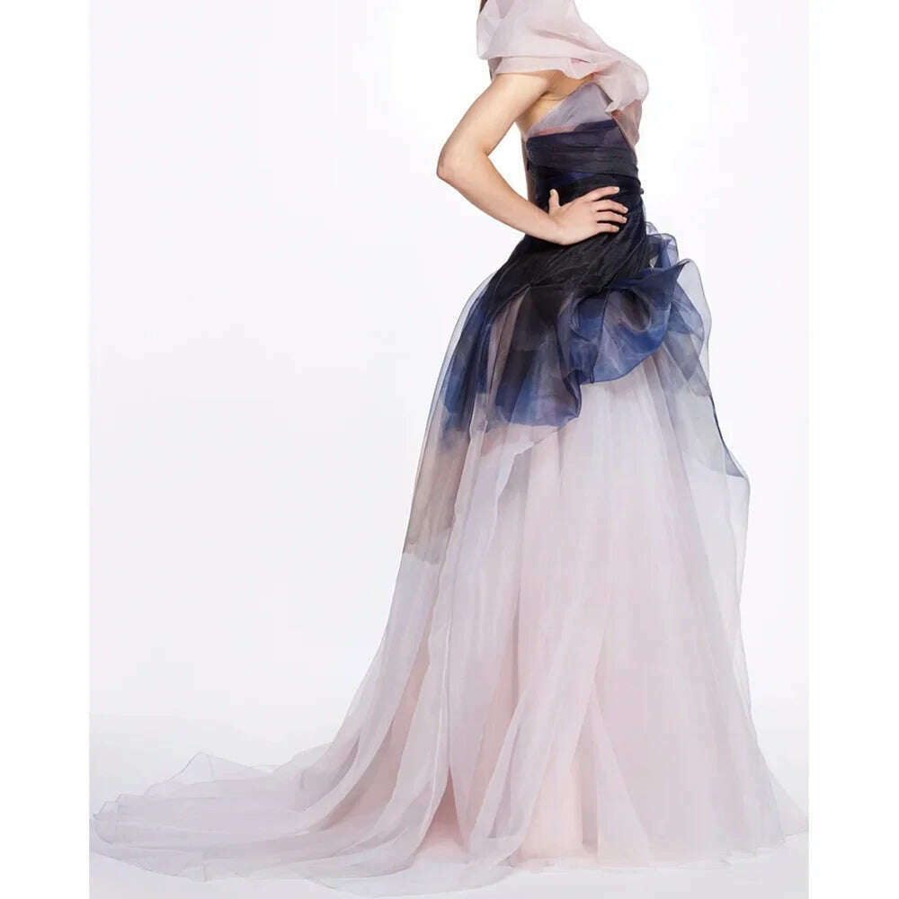 Fashion Tie Dye Prom Dress Elegant Pleat Ruched Floor Length A-Line Gowns Sweep Train Photography Party Formal Evening Dresses - KIMLUD