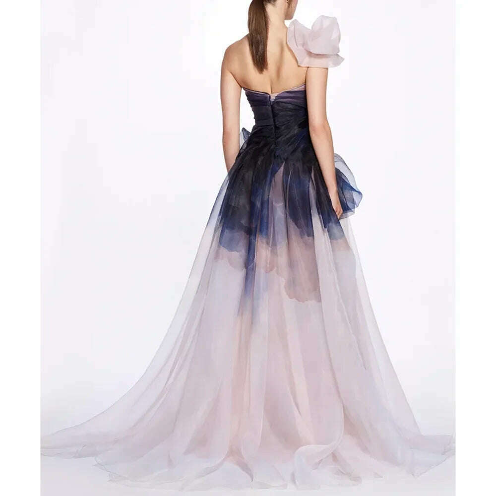 Fashion Tie Dye Prom Dress Elegant Pleat Ruched Floor Length A-Line Gowns Sweep Train Photography Party Formal Evening Dresses - KIMLUD