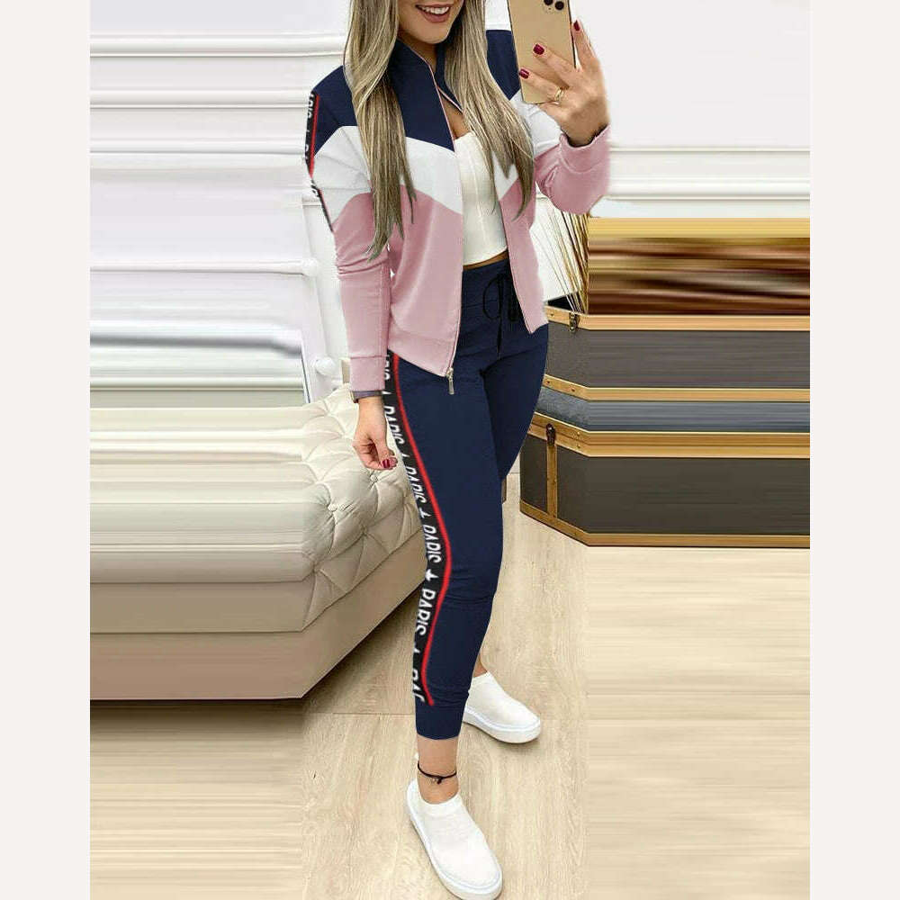 KIMLUD, Fashion Tracksuit 2 Piece Set Autumn Winter Zipper Jacket + Long Pants Sports Suit Female Sweatshirt Sportswear Suit For Woman, KIMLUD Womens Clothes