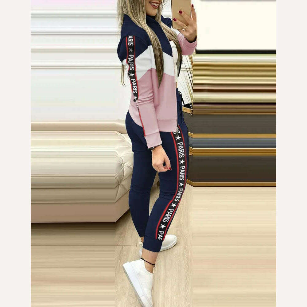 KIMLUD, Fashion Tracksuit 2 Piece Set Autumn Winter Zipper Jacket + Long Pants Sports Suit Female Sweatshirt Sportswear Suit For Woman, KIMLUD Womens Clothes