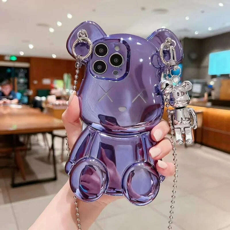 KIMLUD, Fashion Trend Cartoon 3D Cute Bear Pendant Phone Case Cover for IPhone 11 12 13 14 Pro Max Shockproof Case for IPhone 14 Cases, D / for iPhone14 Pro Max, KIMLUD APPAREL - Womens Clothes