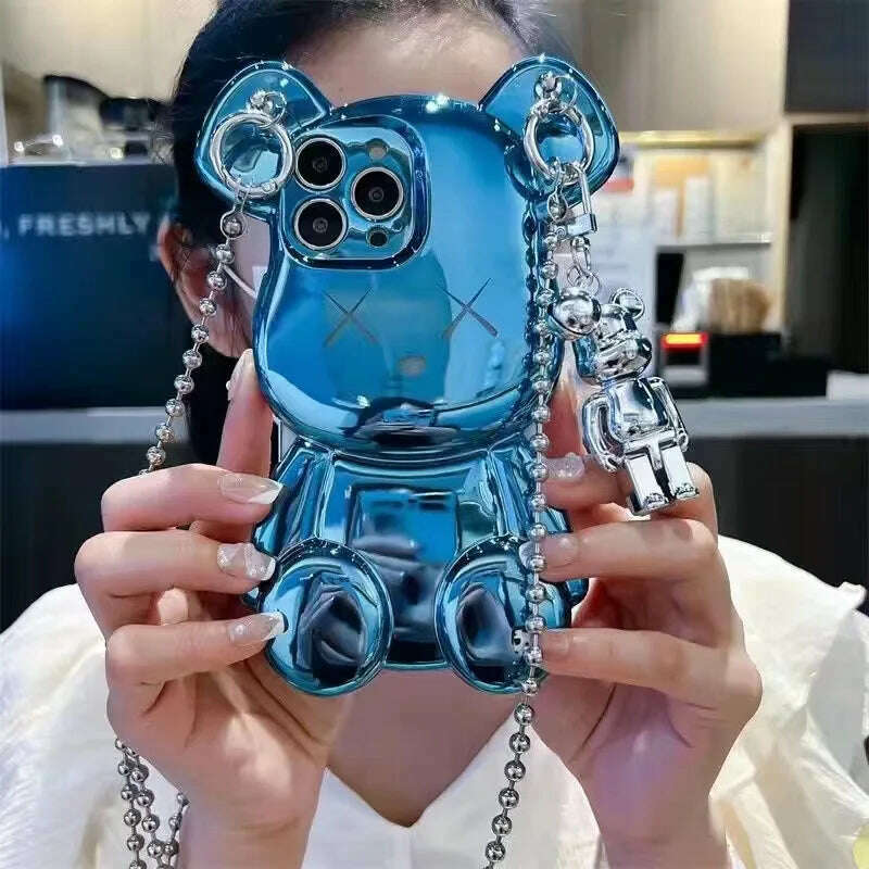 KIMLUD, Fashion Trend Cartoon 3D Cute Bear Pendant Phone Case Cover for IPhone 11 12 13 14 Pro Max Shockproof Case for IPhone 14 Cases, C / for iPhone14 Pro Max, KIMLUD APPAREL - Womens Clothes