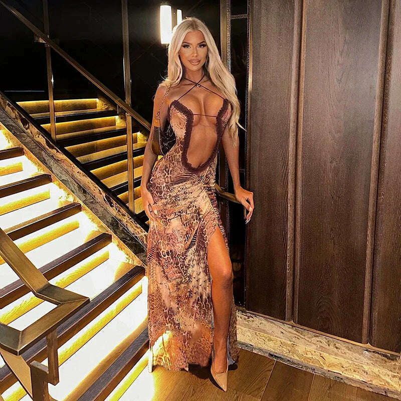 KIMLUD, Fashion Trend Sexy Backless Women's Maxi Dress Ladies High Street Party Vestidos Beach Dress High Waist Sleeveless Split Dres, KIMLUD Womens Clothes