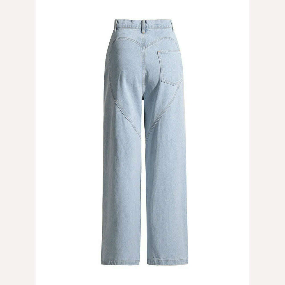 KIMLUD, Fashion Trendy Hot Diamond Design Blue Distressed Relaxation of Tall Waist Wide Legged Pants Spring 2024 Hollow Out Jeans Women, KIMLUD Womens Clothes