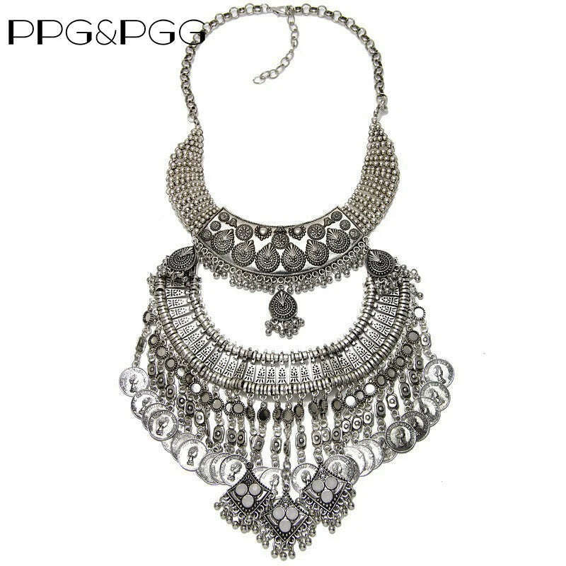 Fashion Vintage Large Collar Choker Necklace Women Long Maxi Chunky Big Bib Indian Statement Necklace Jewelry Accessories Woman - KIMLUD