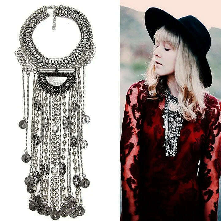 Fashion Vintage Large Collar Choker Necklace Women Long Maxi Chunky Big Bib Indian Statement Necklace Jewelry Accessories Woman - KIMLUD