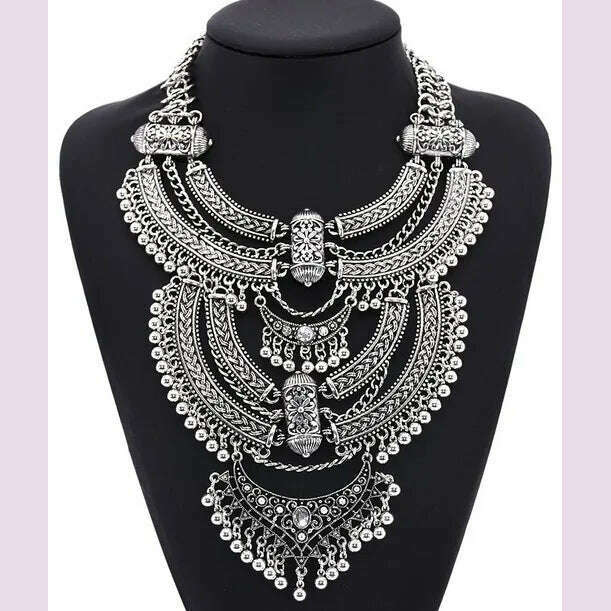 Fashion Vintage Large Collar Choker Necklace Women Long Maxi Chunky Big Bib Indian Statement Necklace Jewelry Accessories Woman - KIMLUD