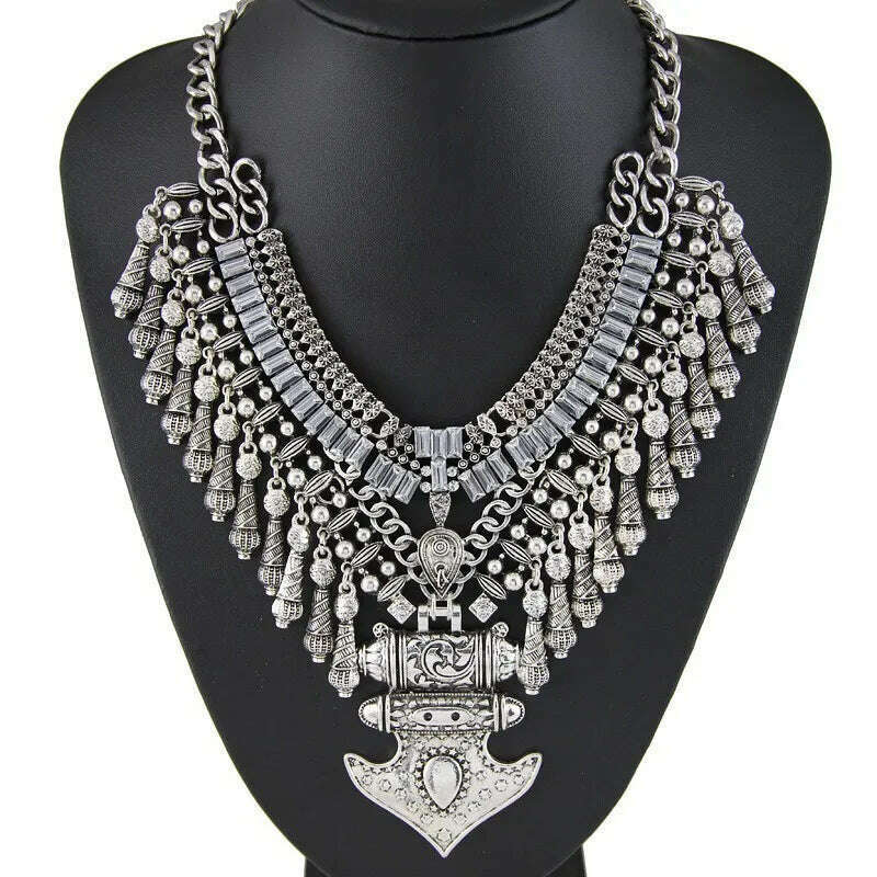 Fashion Vintage Large Collar Choker Necklace Women Long Maxi Chunky Big Bib Indian Statement Necklace Jewelry Accessories Woman - KIMLUD