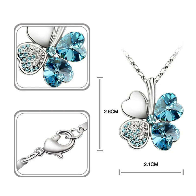 KIMLUD, Fashion Wedding Jewelry Sets For Brides Austrian Crystal Rhinestones Gold Color Lucky Clover Necklace Earrings Jewelry Set, KIMLUD Womens Clothes