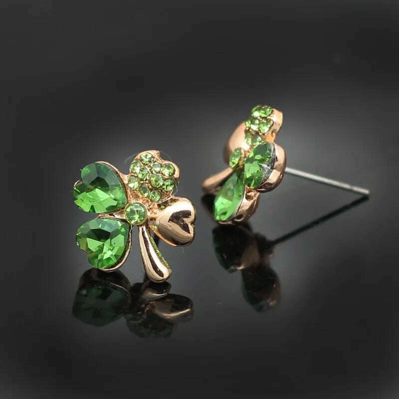 KIMLUD, Fashion Wedding Jewelry Sets For Brides Austrian Crystal Rhinestones Gold Color Lucky Clover Necklace Earrings Jewelry Set, KIMLUD Womens Clothes