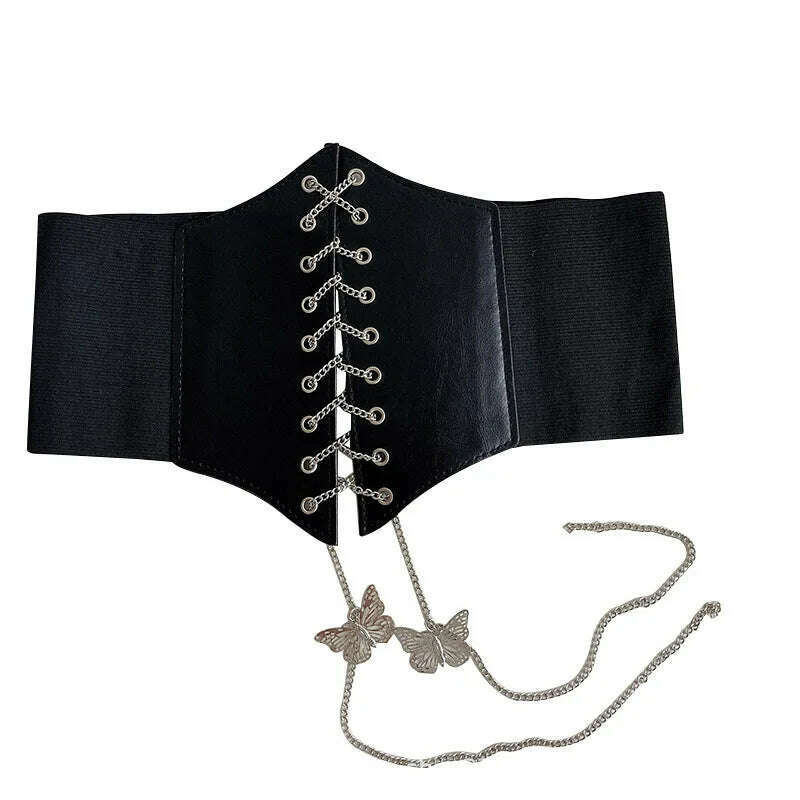 KIMLUD, Fashion Women Corset Wide Belt Pu Leather Slimming Body Waistband Ladies Elastic High Waist Belt Gothic Dress Girdle, style 1 / elastic, KIMLUD APPAREL - Womens Clothes