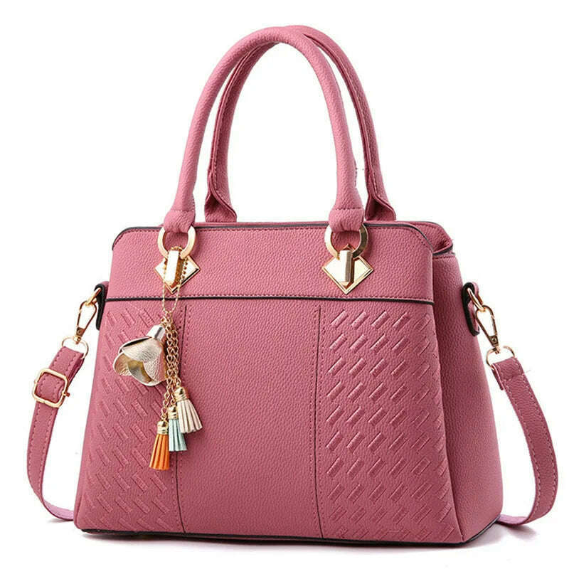 KIMLUD, Fashion Women Handbags Tassel PU Leather Totes Bag Top-handle Embroidery Crossbody Bag Shoulder Bag Lady Simple Style Hand Bags, red, KIMLUD APPAREL - Womens Clothes