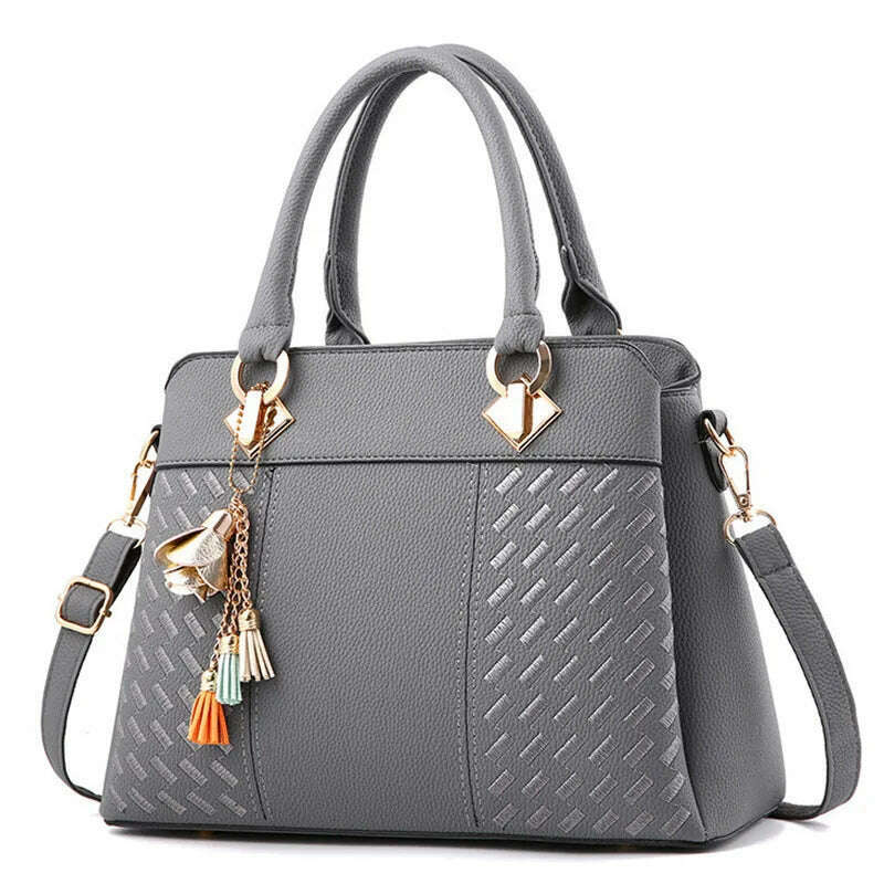 KIMLUD, Fashion Women Handbags Tassel PU Leather Totes Bag Top-handle Embroidery Crossbody Bag Shoulder Bag Lady Simple Style Hand Bags, dark grey, KIMLUD APPAREL - Womens Clothes