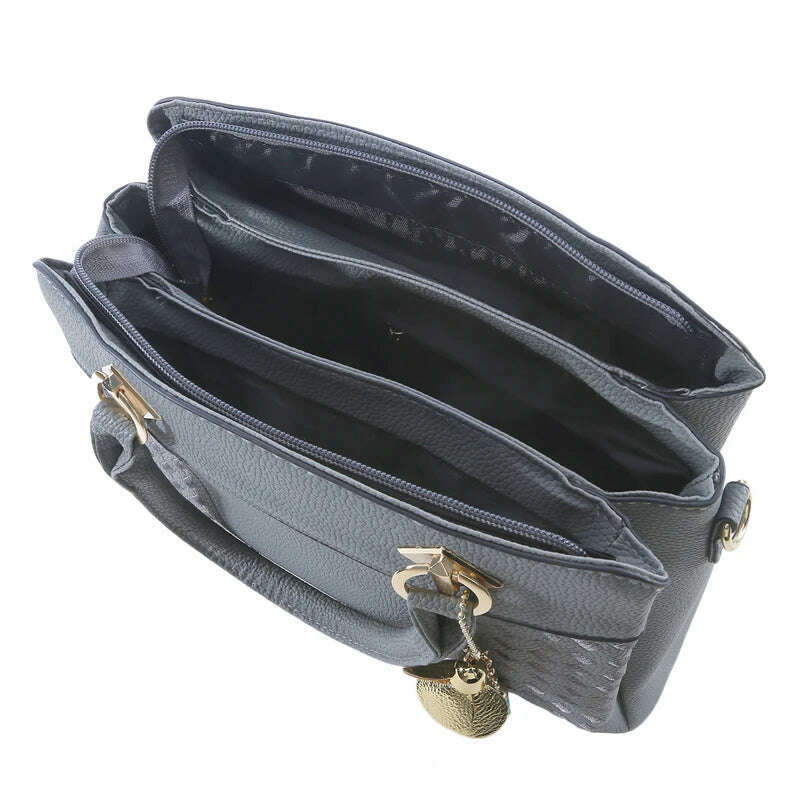 KIMLUD, Fashion Women Handbags Tassel PU Leather Totes Bag Top-handle Embroidery Crossbody Bag Shoulder Bag Lady Simple Style Hand Bags, KIMLUD Womens Clothes