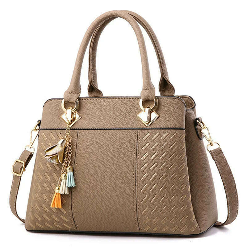 KIMLUD, Fashion Women Handbags Tassel PU Leather Totes Bag Top-handle Embroidery Crossbody Bag Shoulder Bag Lady Simple Style Hand Bags, khkai, KIMLUD APPAREL - Womens Clothes