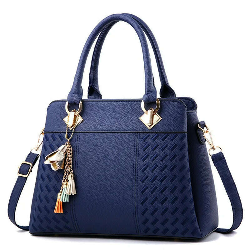 KIMLUD, Fashion Women Handbags Tassel PU Leather Totes Bag Top-handle Embroidery Crossbody Bag Shoulder Bag Lady Simple Style Hand Bags, blue, KIMLUD APPAREL - Womens Clothes