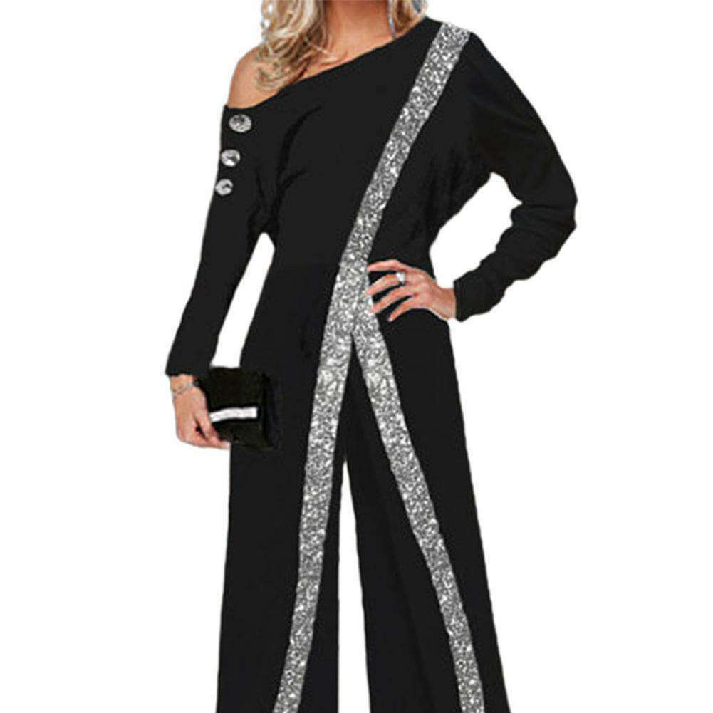KIMLUD, Fashion Women Jumpsuit Loose Soft Texture Trendy Romper Decorative Striped Sequin Jumpsuit, KIMLUD Womens Clothes