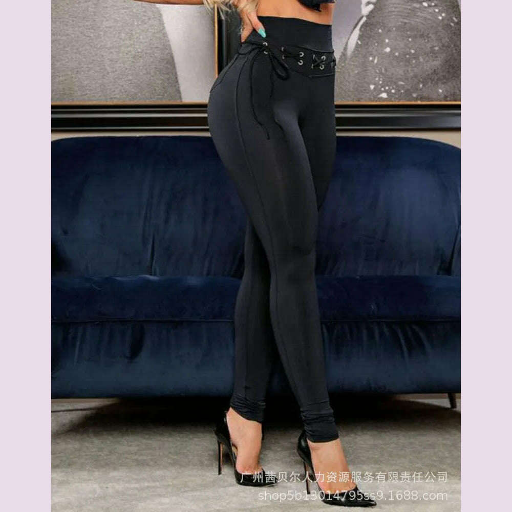 KIMLUD, Fashion Women Pants New Corn Strap Tight Trousers for Women, black / L, KIMLUD APPAREL - Womens Clothes