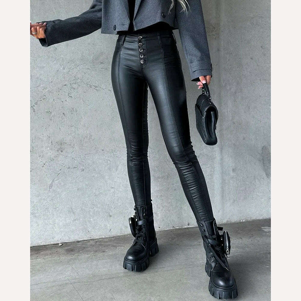 Fashion Women PU Long Pant High Waist Tight Casual Leather Pants Trend Nightclub Style Versatile Women's Bottoms - KIMLUD