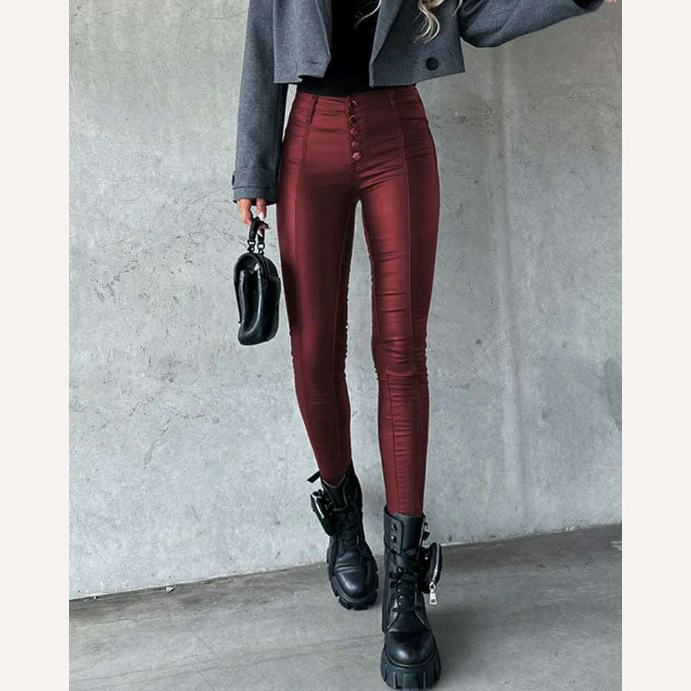 Fashion Women PU Long Pant High Waist Tight Casual Leather Pants Trend Nightclub Style Versatile Women's Bottoms - KIMLUD