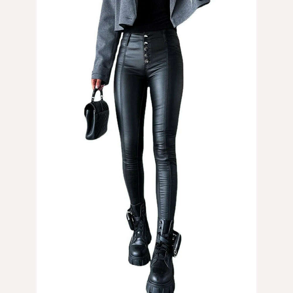 Fashion Women PU Long Pant High Waist Tight Casual Leather Pants Trend Nightclub Style Versatile Women's Bottoms - KIMLUD