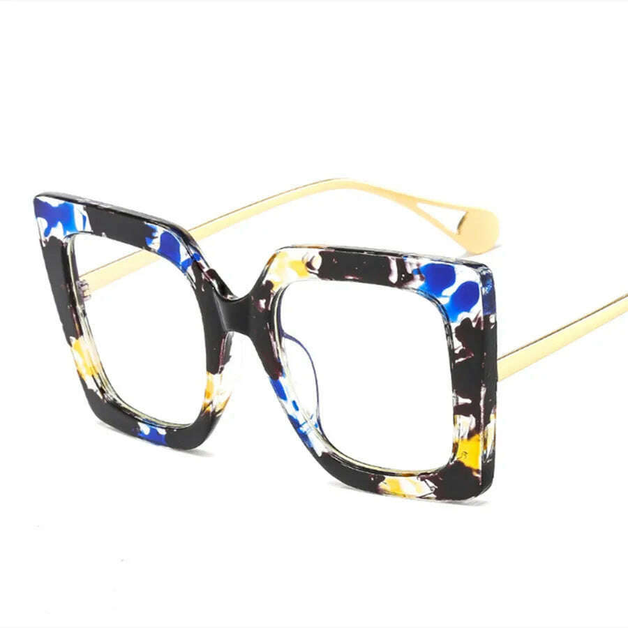 KIMLUD, Fashion Women Square Blue Light Glasses Oprawki Okularowe Damskie Glass Frame Retro Clear Reading Computer Eyeglasses Unisex, BLUE-YELLOW, KIMLUD Womens Clothes