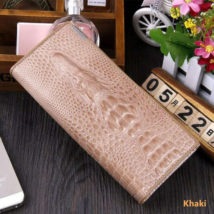KIMLUD, Fashion Women Wallet Hasp Coin Purses Holders Brand Genuine Leather 3D Embossing Alligator Ladies Crocodile Long Clutch Wallets, KIMLUD Womens Clothes