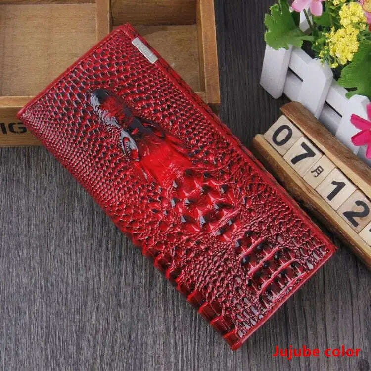 KIMLUD, Fashion Women Wallet Hasp Coin Purses Holders Brand Genuine Leather 3D Embossing Alligator Ladies Crocodile Long Clutch Wallets, 10, KIMLUD APPAREL - Womens Clothes