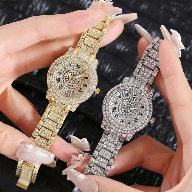 KIMLUD, Fashion Women Watch with Shiny Diamond Quartz Watch Ladies Luxury Brand Ladies Women Bracelet Crystal Watches Relogio Feminino, KIMLUD Womens Clothes