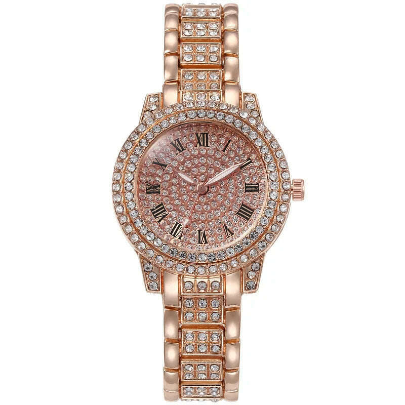 KIMLUD, Fashion Women Watch with Shiny Diamond Quartz Watch Ladies Luxury Brand Ladies Women Bracelet Crystal Watches Relogio Feminino, Rose Gold, KIMLUD Womens Clothes