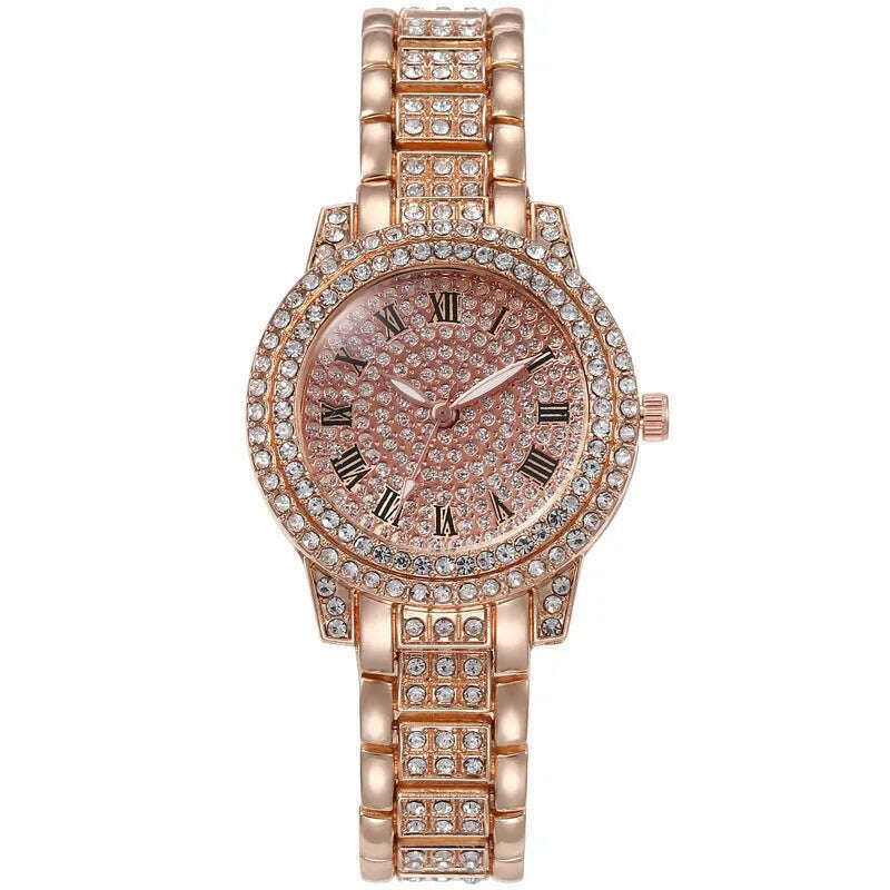 KIMLUD, Fashion Women Watch with Shiny Diamond Quartz Watch Ladies Luxury Brand Ladies Women Bracelet Crystal Watches Relogio Feminino, Rose Gold, KIMLUD APPAREL - Womens Clothes