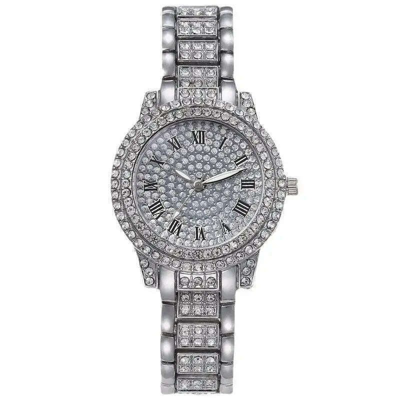 KIMLUD, Fashion Women Watch with Shiny Diamond Quartz Watch Ladies Luxury Brand Ladies Women Bracelet Crystal Watches Relogio Feminino, Silver, KIMLUD Womens Clothes
