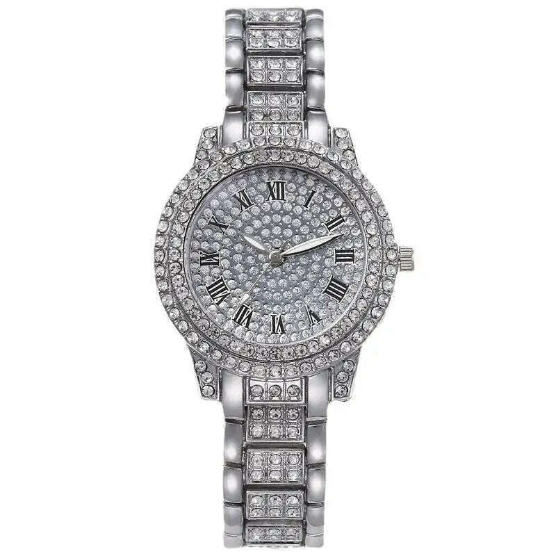 KIMLUD, Fashion Women Watch with Shiny Diamond Quartz Watch Ladies Luxury Brand Ladies Women Bracelet Crystal Watches Relogio Feminino, Silver, KIMLUD APPAREL - Womens Clothes