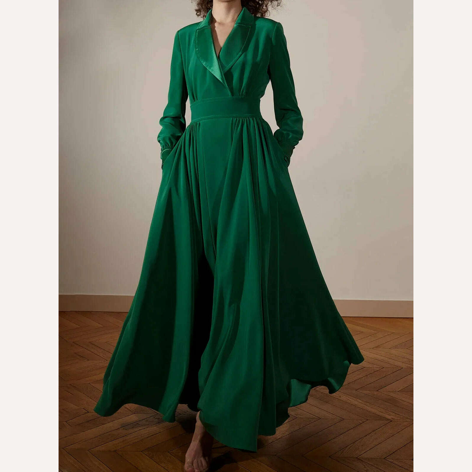 shawl prom dress Velvet Long Dress With Shawl Collar Pocket