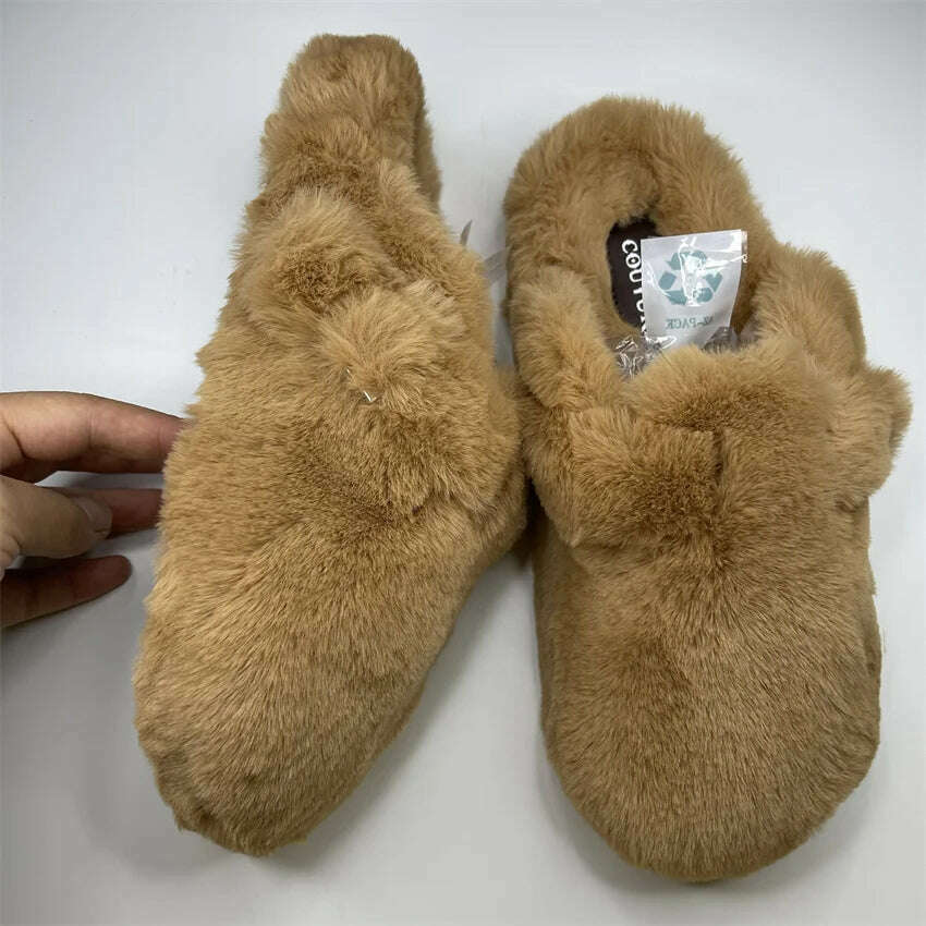 Fashion Women'S Slippers Soft High Imitation Mink Hair Slippers Flat Bottom Home Shoes Color Choice Support Customization - KIMLUD