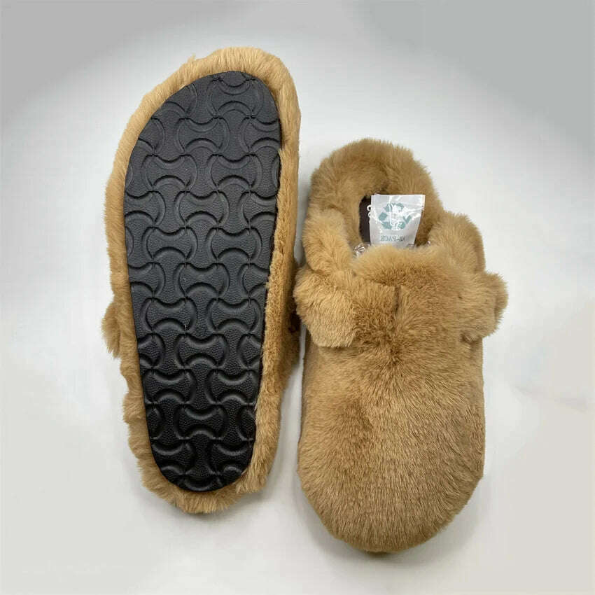 Fashion Women'S Slippers Soft High Imitation Mink Hair Slippers Flat Bottom Home Shoes Color Choice Support Customization - KIMLUD